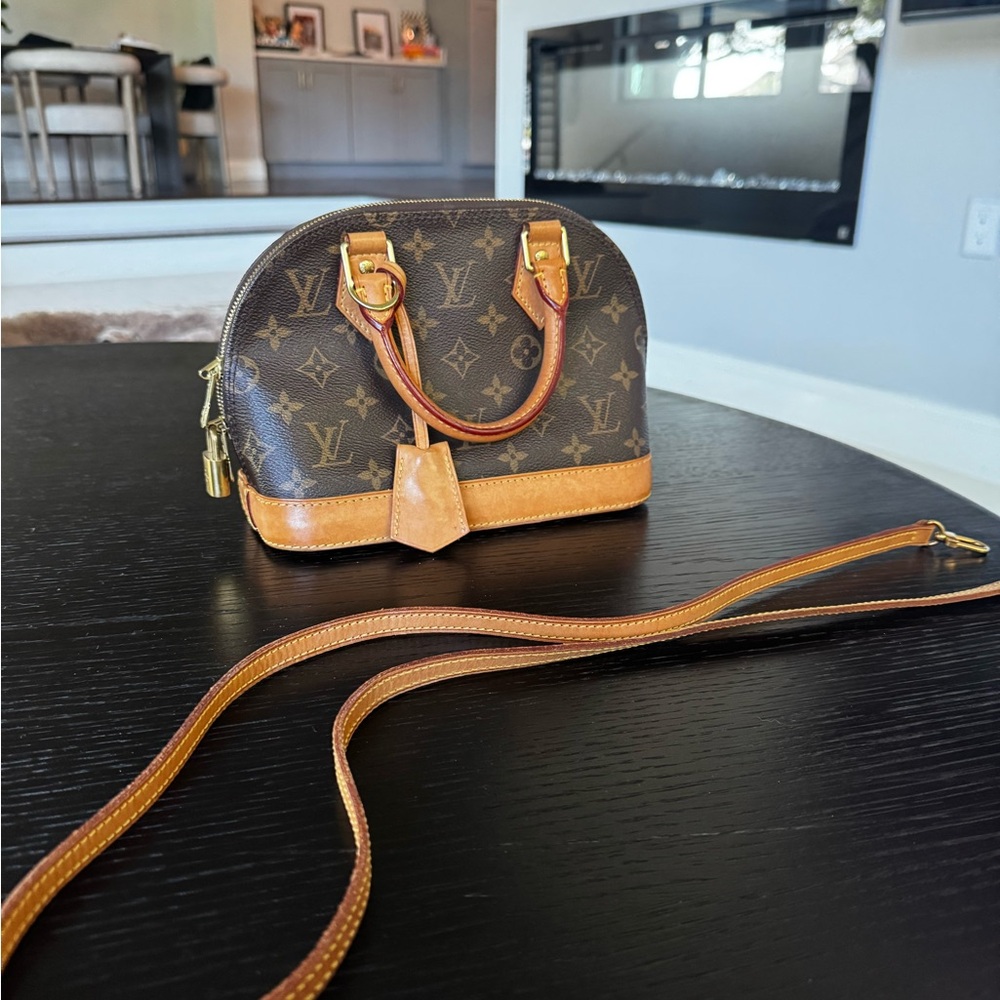Louis Vuitton Monogram Mini Alma Satchel in Brown and Tan - Picture 2 of 9